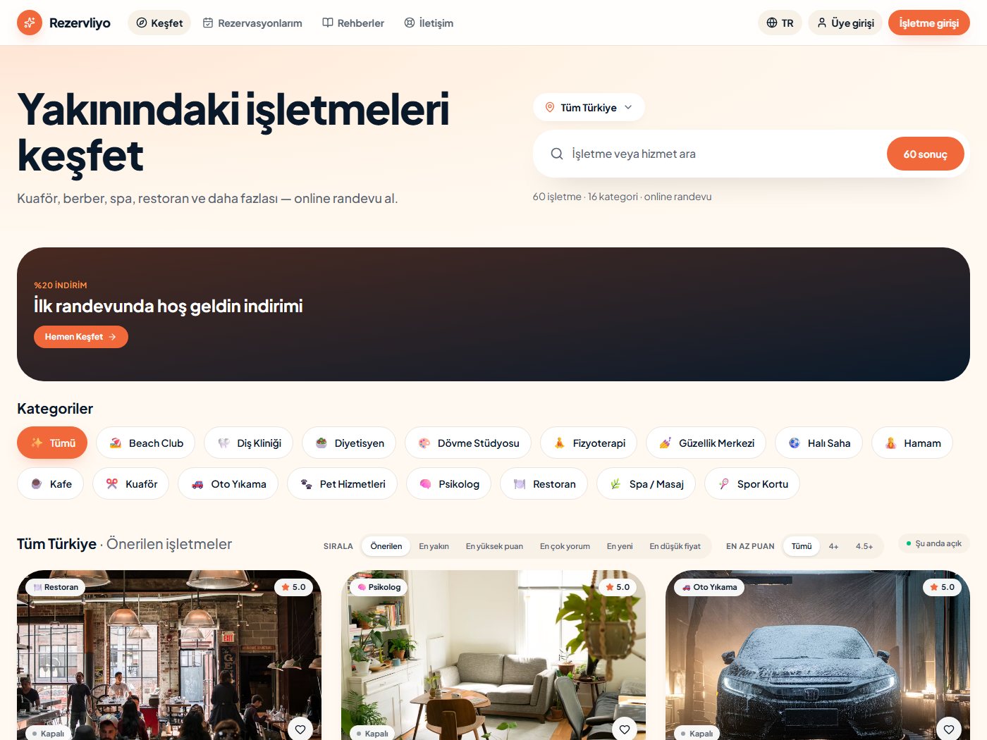 Rezervliyo – Screenshot des Projekts (Mobil · Web · Marke)