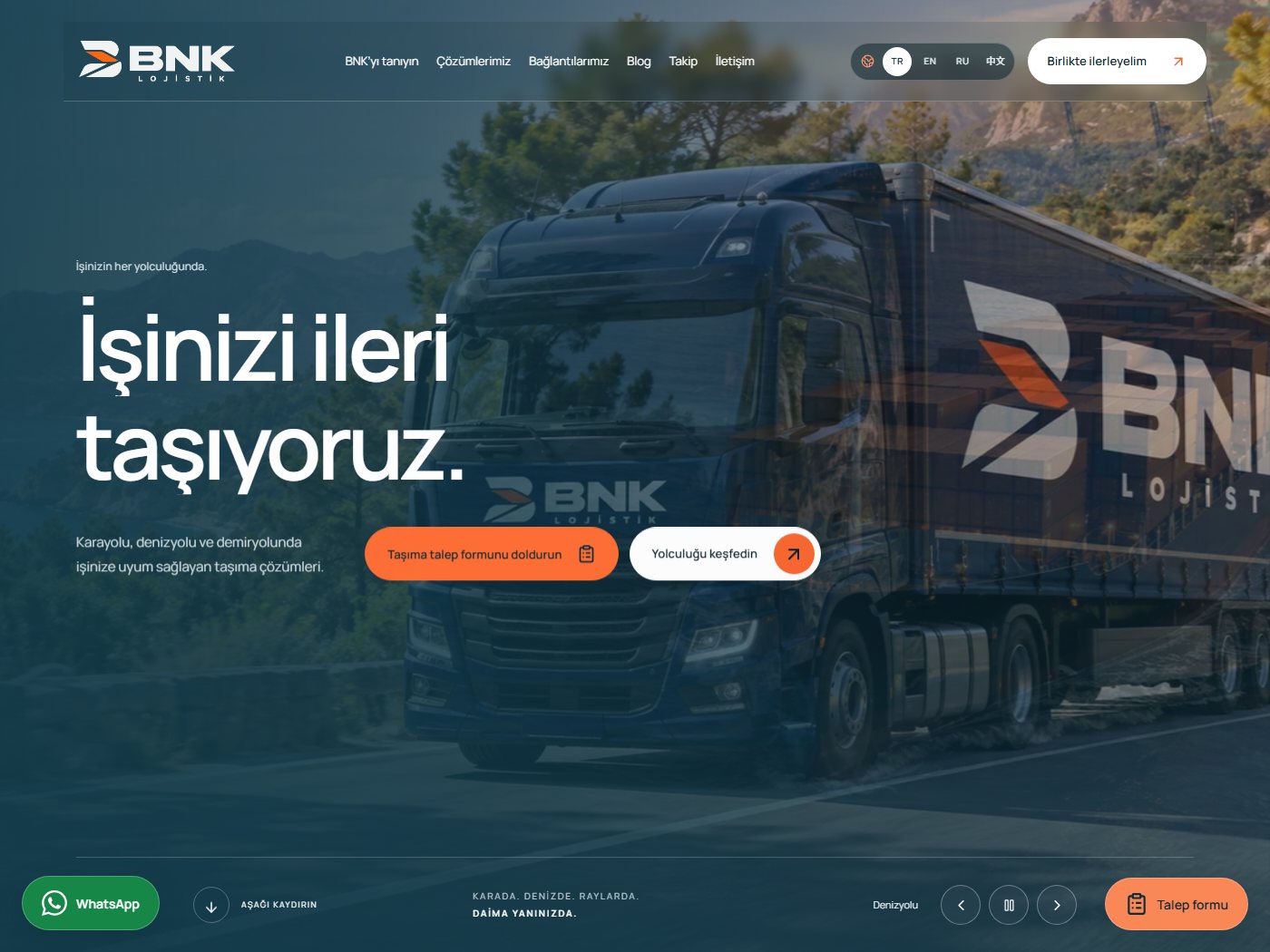 Transportunternehmen in Antalya – BNK Lojistik – Screenshot des Projekts (Web · Logistik · Marke)